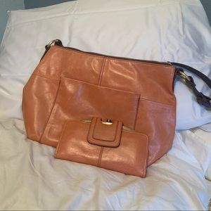 Brown leather HOBO bag with matching wallet